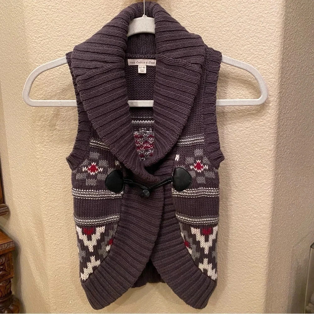 THE EAGLE’S EYE Girls Gray Patterned Knit Vest Size 7-8 Yrs